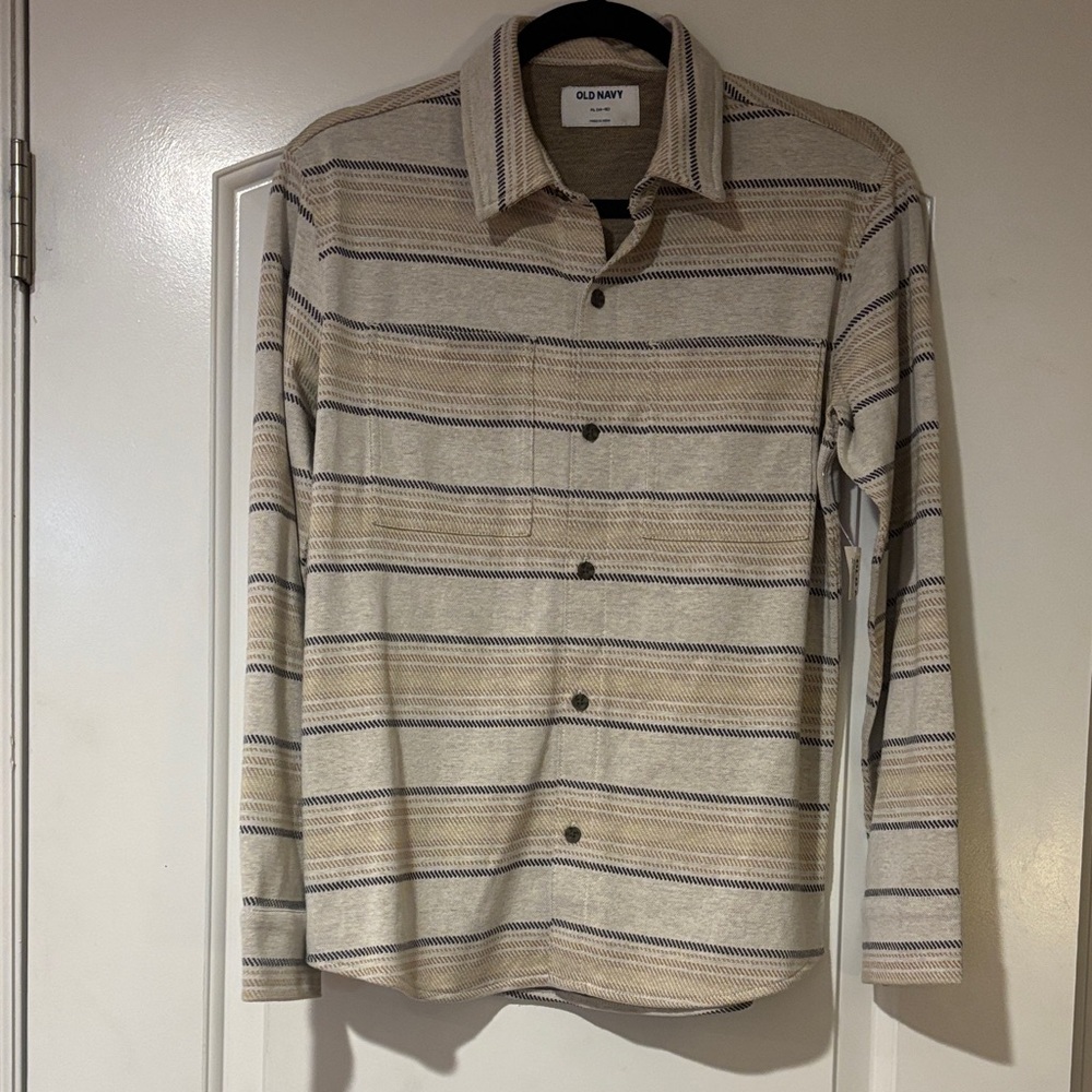 Boys Old Navy Beige and Black Striped Shirt